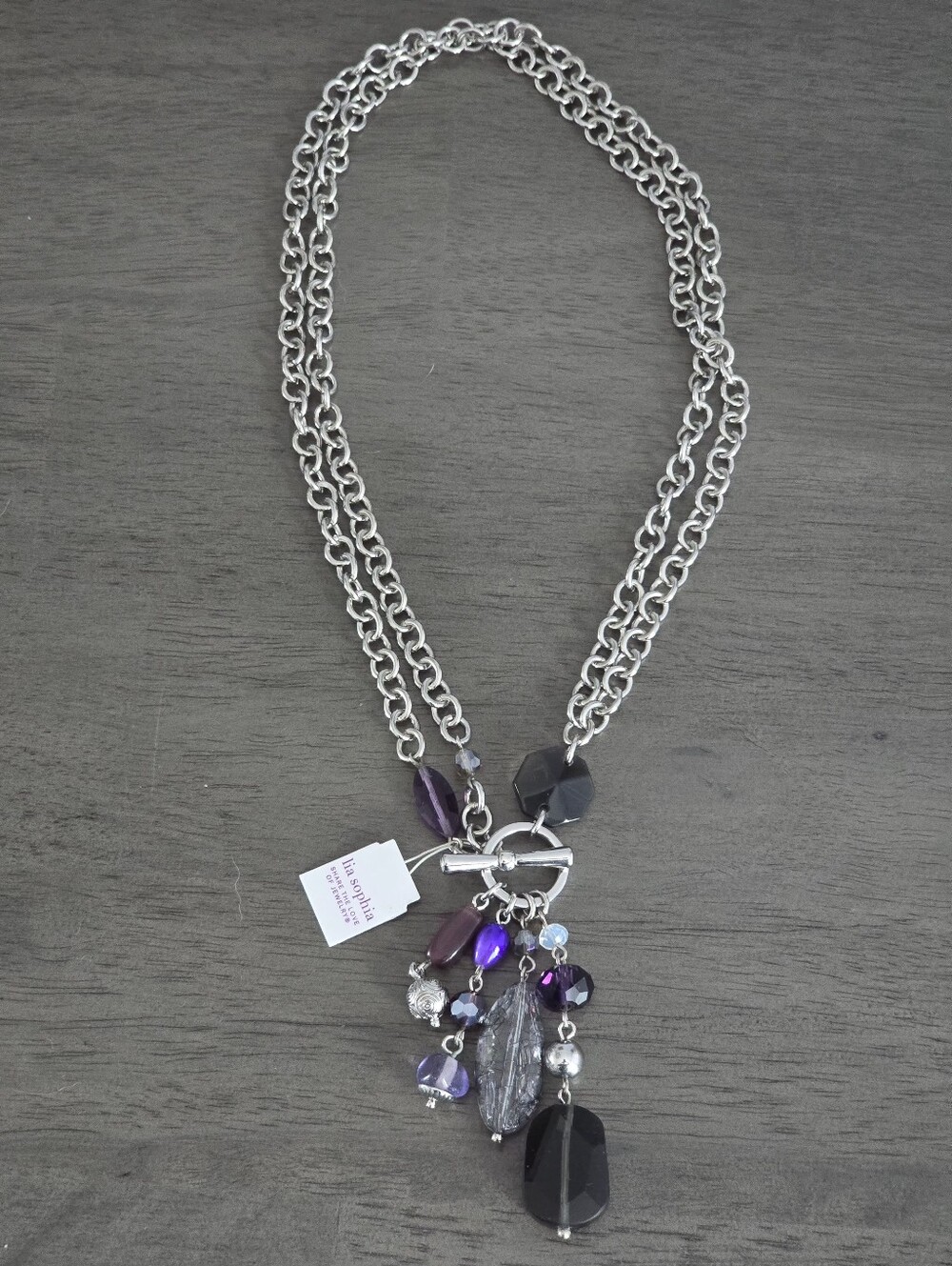 Lia Sophia Silvertone "Violet Hour" Versatile Chain Toggle Necklace